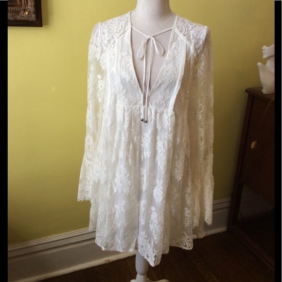 Free People Dresses & Skirts - Free People NWT Gorgeous Ivory Lace Mini Dress XS